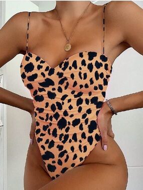 Matte Collection Leopard Print One‑Piece Swimsuit — Size M